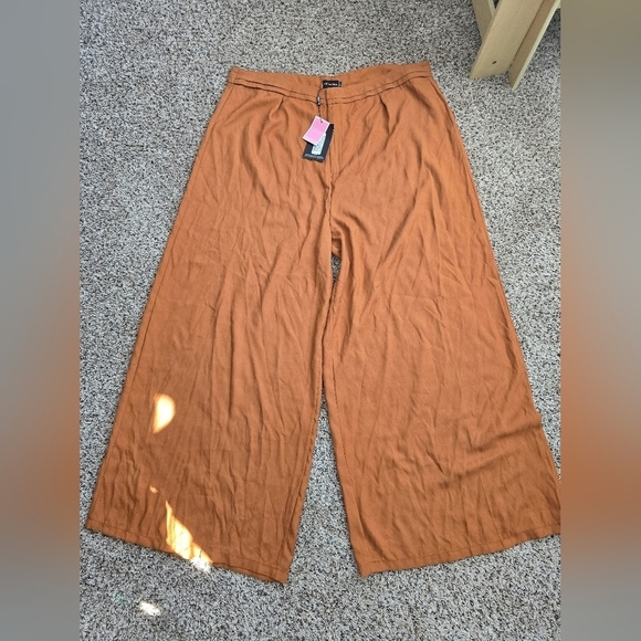 Pretty Little Thing Palazzo Satin Pants Women Sz 22 Plus Orange Wide Leg… - Picture 2 of 12